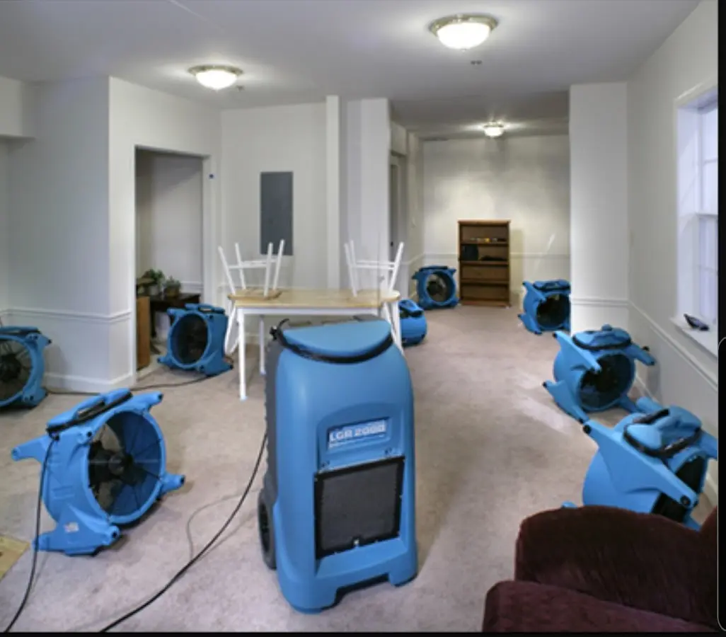 Air movers and dehumidifier setup for Water Extraction & Removal in Canterbury